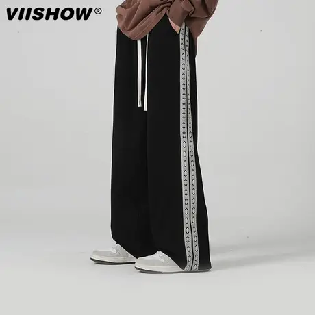 VIISHOW裤子男夏季新款宽松ins潮华夫格直筒卫裤阔腿运动休闲长裤商品大图