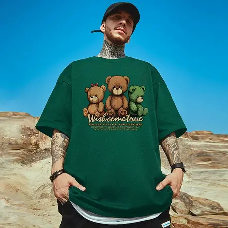 2023新款青少年短袖国潮胖子男装潮牌T恤宽松大码男款半袖夏装ins商品大图