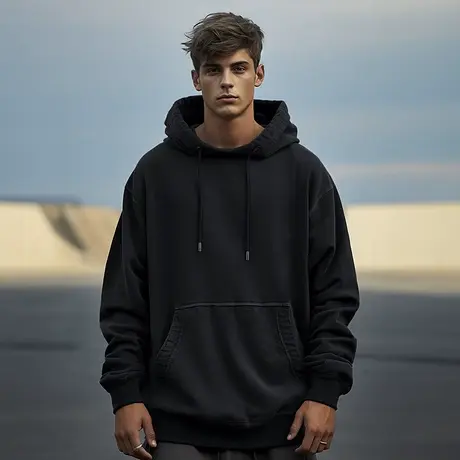 帽衫简约纯色胖子宽松加绒秋冬款加肥加大码连帽卫衣男2023春秋季商品大图