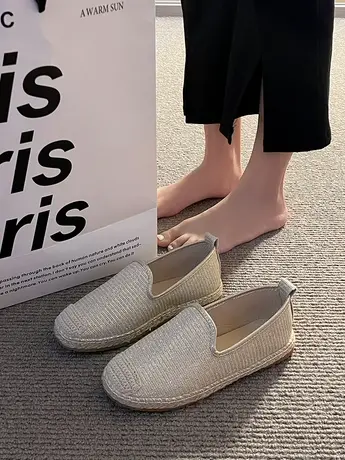 鞋子女2023潮鞋春夏新款一脚蹬懒人帆布鞋女百搭浅口小众渔夫鞋子图片