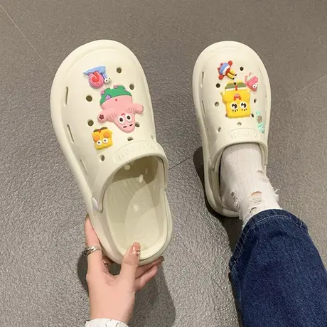 可爱少女心包头拖鞋女2023年春季新款平底外穿卡通洞洞凉鞋女商品大图