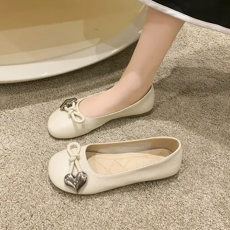 复古文艺圆头温柔风奶奶鞋2023年春软底仙女平底蝴蝶结孕妇单鞋女商品大图