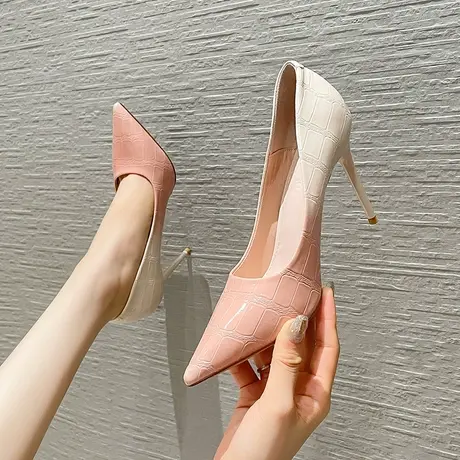 法式小众拼色高跟鞋女细跟2023年春季新款性感气质仙女风尖头单鞋图片