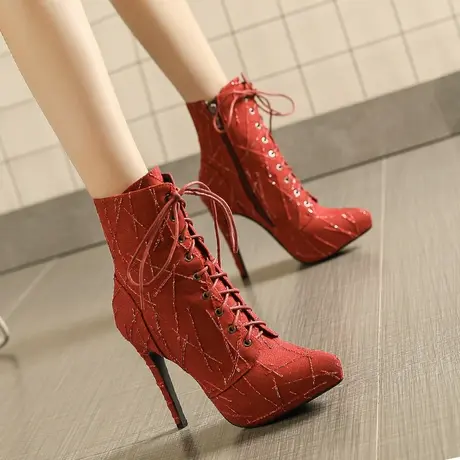 性感11cm超高跟靴2022秋冬新款百搭拉链细跟时装靴防水台厚底女靴图片