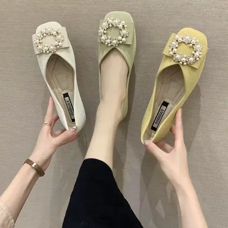 单鞋女夏秋季2023新款平底软皮瓢鞋百搭温柔晚晚鞋子软底浅口女鞋图片