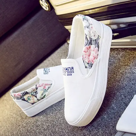 春夏新款帆布鞋女懒人套脚平底休闲乐福板鞋韩版厚底松糕单小白鞋图片