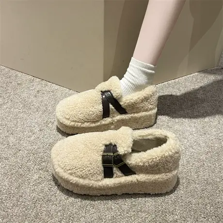 豆豆鞋女孕妇鞋子秋冬新款2023年厚底增高奶奶鞋奶呼呼白色毛毛鞋图片