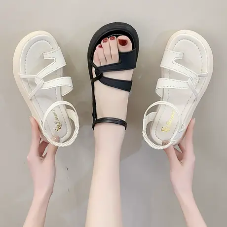 时尚休闲沙滩鞋子女ins潮2024年夏季新款百搭罗马套趾凉鞋女厚底图片
