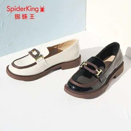 SPIDER KING/蜘蛛王乐福鞋真皮2023春商场新款漆皮单鞋女软底拼色图片