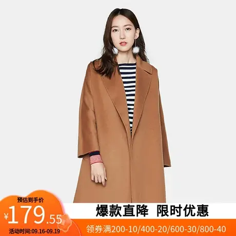 【断码L】艾格冬装女装羊毛百搭纯色中长款休闲毛呢大衣外套Y465图片