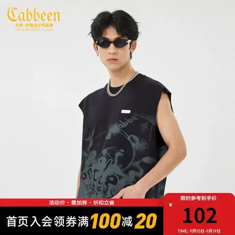 卡宾男装卡通趣味满印无袖卫衣夏新款宽松短袖商品大图