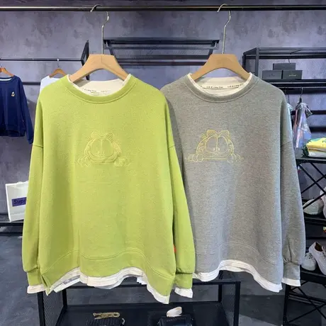 waitmore卫衣女春秋薄款2020新款韩版ins潮刺绣宽松假两件外套头商品大图