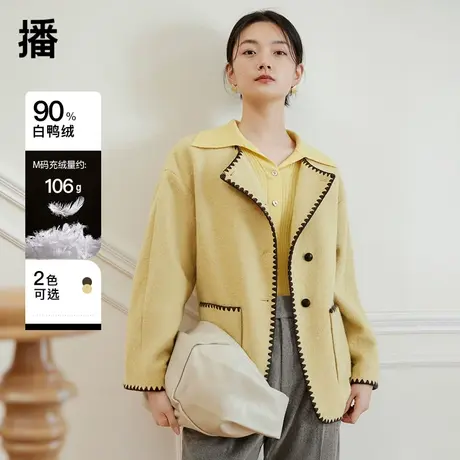 播短款呢大衣女2023秋冬新款韩版宽松简约通勤圆领外套DDQ4AD5402图片