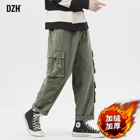 男士军绿色工装裤男冬季加绒宽松直筒休闲裤百搭加厚裤子2023新款商品大图