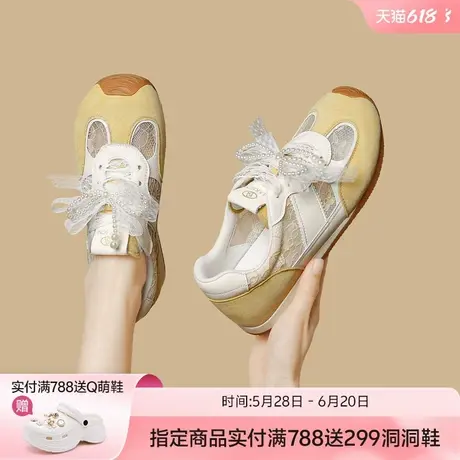 哈森蕾丝透气网面德训鞋女鞋子2025夏季夏款爆款百搭少女风休闲鞋商品大图
