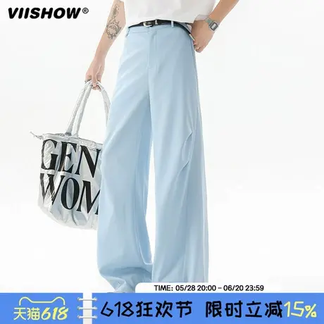 VIISHOW美式冰丝垂感休闲西裤男潮牌夏季薄款cleanfit宽松长裤子商品大图