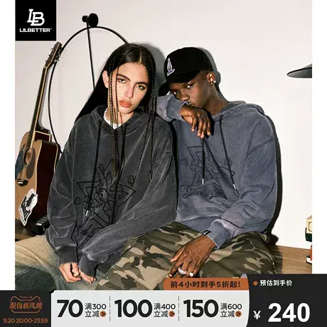 Lilbetter幸运手势380g重磅情侣卫衣秋冬款刺绣衣服水洗做旧外套商品大图