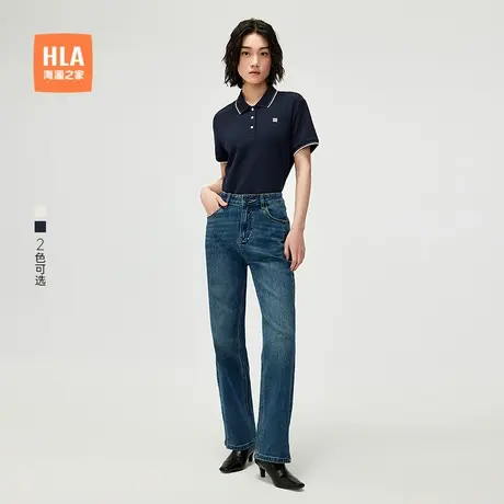 HLA/海澜之家翻领短袖POLO衫25夏季新款爽棉珠地透气休闲上衣女装商品大图