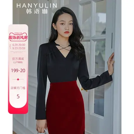 韩语琳2022春装新款气质垂感交叉领休闲缎面衬衫上衣女气质小衫商品大图