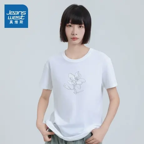 VO真维斯女装2025春夏新款 潮流时尚印花女款短袖T恤洋气女式上衣商品大图