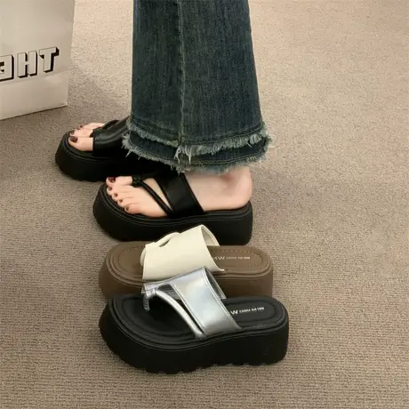 松糕厚底夹趾人字拖鞋女夏外穿2025新款配裙子增高踩屎感沙滩凉鞋商品大图
