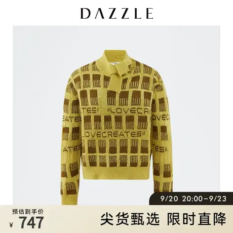 DAZZLE地素奥莱 格纹提花飘带圆领套头毛衣女2D4E4771V图片