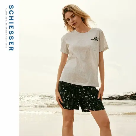 SCHIESSER舒雅25年春夏新品女士纯棉粘纤圆领印花睡衣家居服套装图片