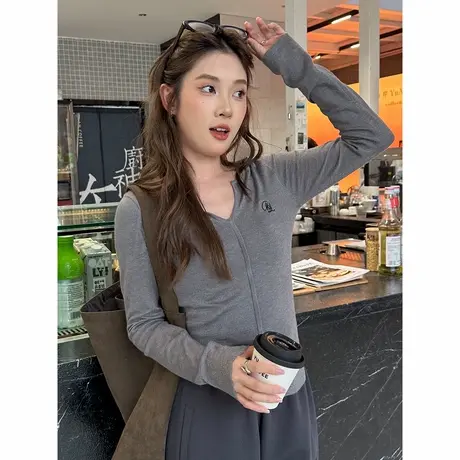 春秋显瘦修身休闲百搭长袖打底针织衫女薄款弹力短款气质上衣图片