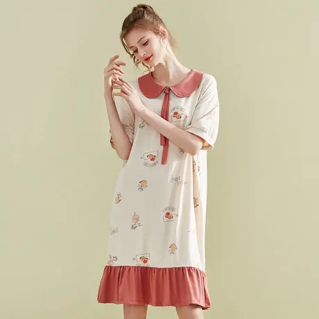 顶瓜瓜荷叶边纯棉套头睡裙女夏季彩棉可爱娃娃领花边家居服顶呱呱商品大图