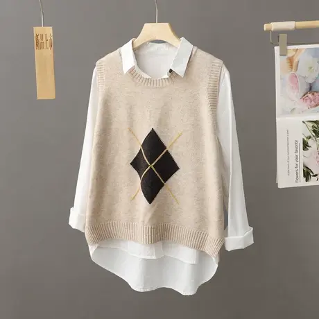 2023年新款春秋圆领针织马甲背心上衣秋季新款无袖坎肩毛衣马夹女商品大图