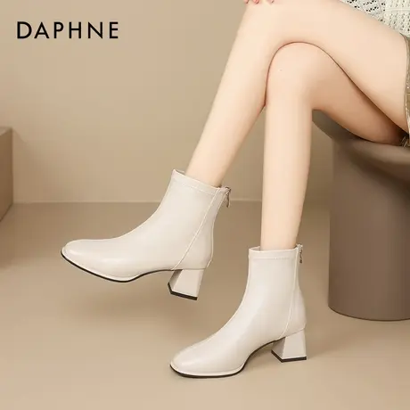 达芙妮白色短靴女靴2025夏季配裙子瘦瘦靴切尔西靴增高显瘦小踝靴商品大图