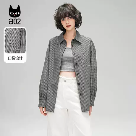 a02【ET自然系列】100%棉衬衫女上衣2025新款小方格长袖衬衣外套图片