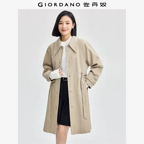 佐丹奴外套女装纯棉磨毛腰带尖领插肩梭织长款外套 05374687商品大图