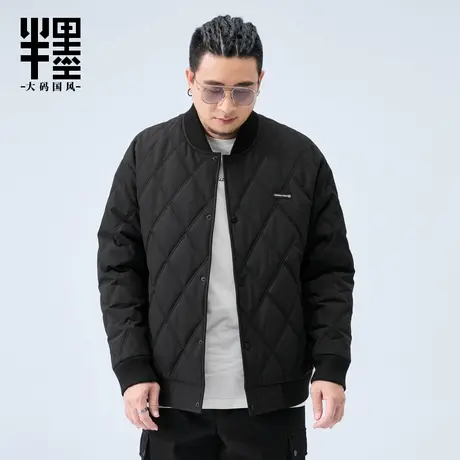 半墨大码男装菱形格棉衣男冬季新款加厚保暖宽松棉服棒球领夹克潮商品大图