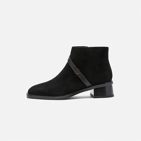 Nine West/玖熙2025冬新款羊反绒短靴女街头时尚圆头方跟时装靴女商品大图
