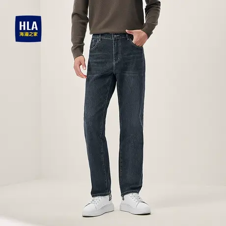 HLA/海澜之家五袋款牛仔裤2025秋冬新款微弹绣花时尚直筒裤子男商品大图