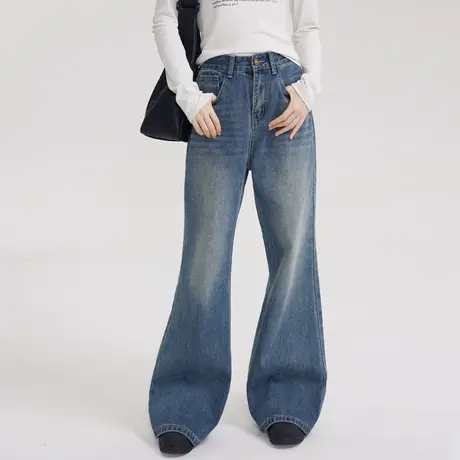 尔给高腰显瘦美式复古微喇vibe牛仔裤女2023新款直筒小个子裤子图片