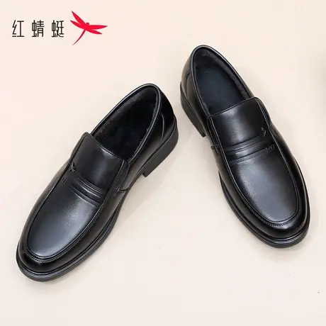 红蜻蜓中老年爸爸鞋男士加绒棉皮鞋2025秋冬新款舒适保暖软底防滑商品大图