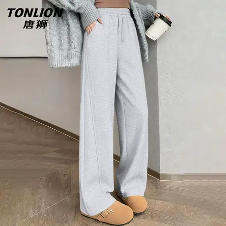 唐狮官方灰色运动裤女款2026新款春秋款女士高腰显瘦直筒阔腿裤VB商品大图