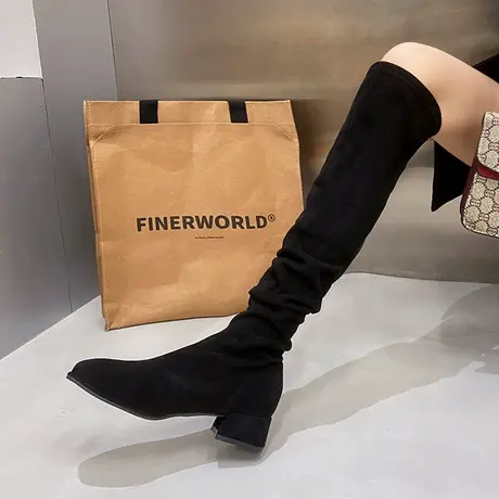 复古过膝靴子女秋季新款2023时装弹力靴粗跟配裙子超长气质瘦瘦靴图片