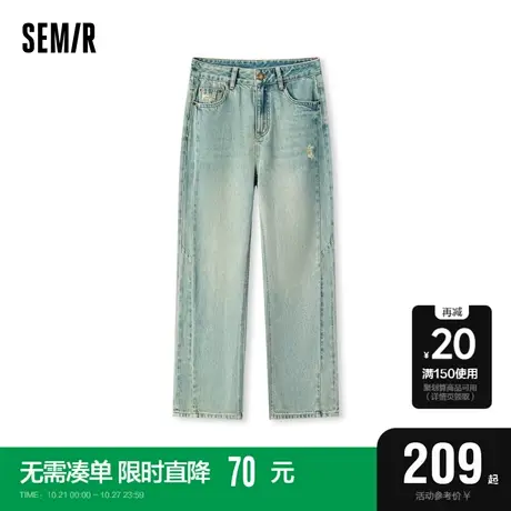 [商场同款]森马牛仔裤女显瘦长裤个性街头2023冬季新款阔腿裤复古图片