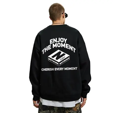 Nuthink美式高街重磅420g加绒圆领卫衣男潮潮流宽松大码秋冬上衣商品大图