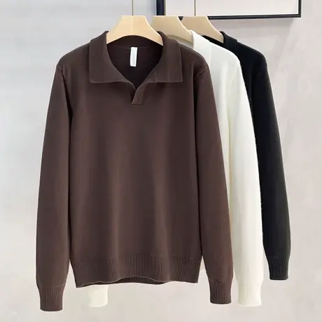 美式复古翻领polo衫宽松商务休闲韩系套头V领毛衣男秋冬针织毛衫商品大图