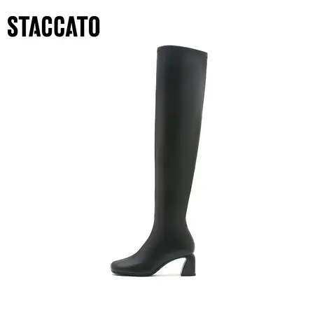 思加图新款复古方头时尚过膝靴超长靴粗高跟女靴EFH04DC2商品大图