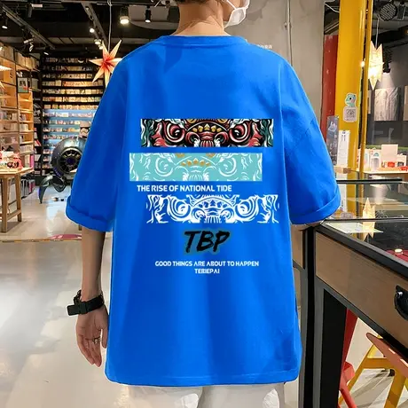 国潮纯棉短袖t恤男ins潮流港风宽松醒狮印花圆领体恤百搭潮牌上衣商品大图