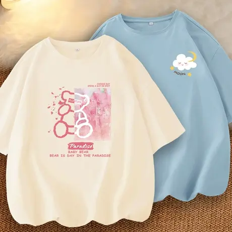 ZR真维斯短袖t恤女2023新款情侣 简约别致时尚宽松半袖纯棉体恤女图片