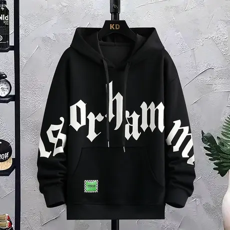 复古印花卫衣男春秋季连帽宽松大码外套男装cityboy宽松休闲上衣T商品大图