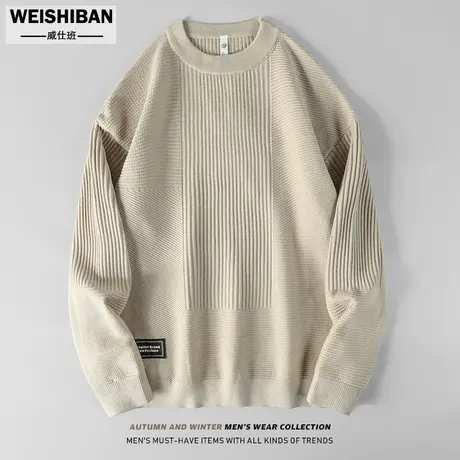 重磅编织纹理毛衣男秋冬款圆领打底针织衫男慵懒风休闲宽松毛线衣图片