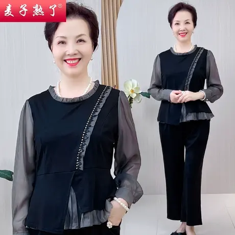 妈妈秋装时尚套装洋气两件套阔太太中老年妇女装长袖小衫薄款时尚商品大图