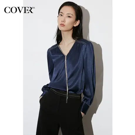 [鎏金系列]COVER2023春款缎面顺纡绉领口钻链宫廷感衬衫图片